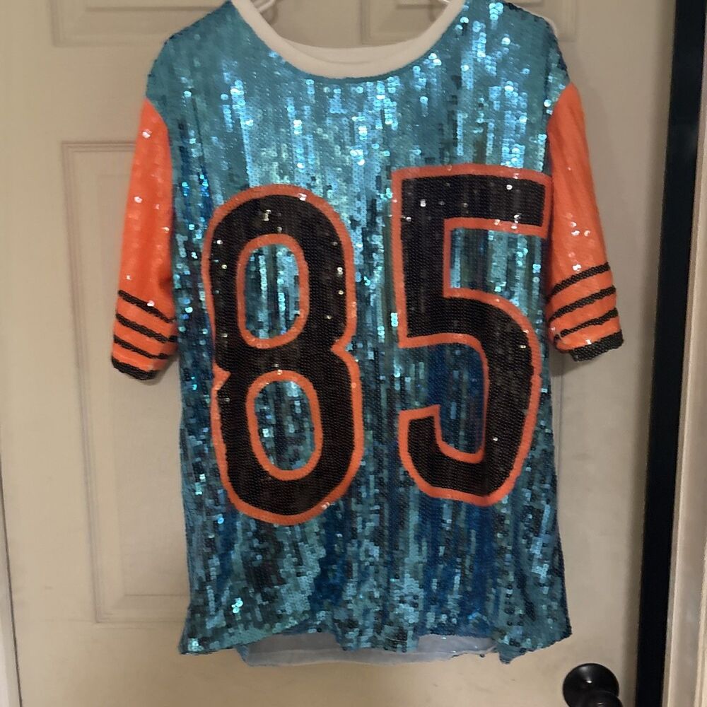 Sequin 85 Jersey Shirt Ocho Cinco Sequined One Size Chest: 46" Blue Orange